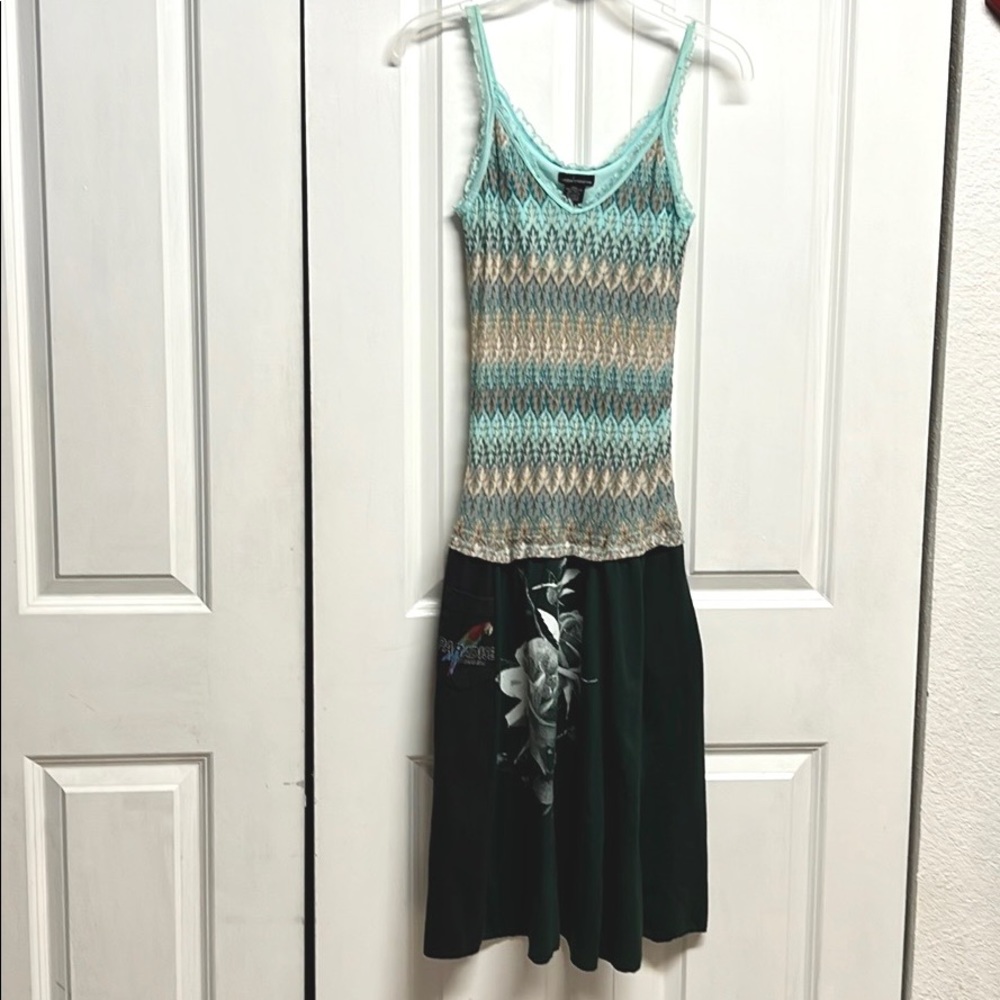 Moda Blue Tan Zig Zag Lace Straps MIDI Sun Dress Size S Grand Bahamas